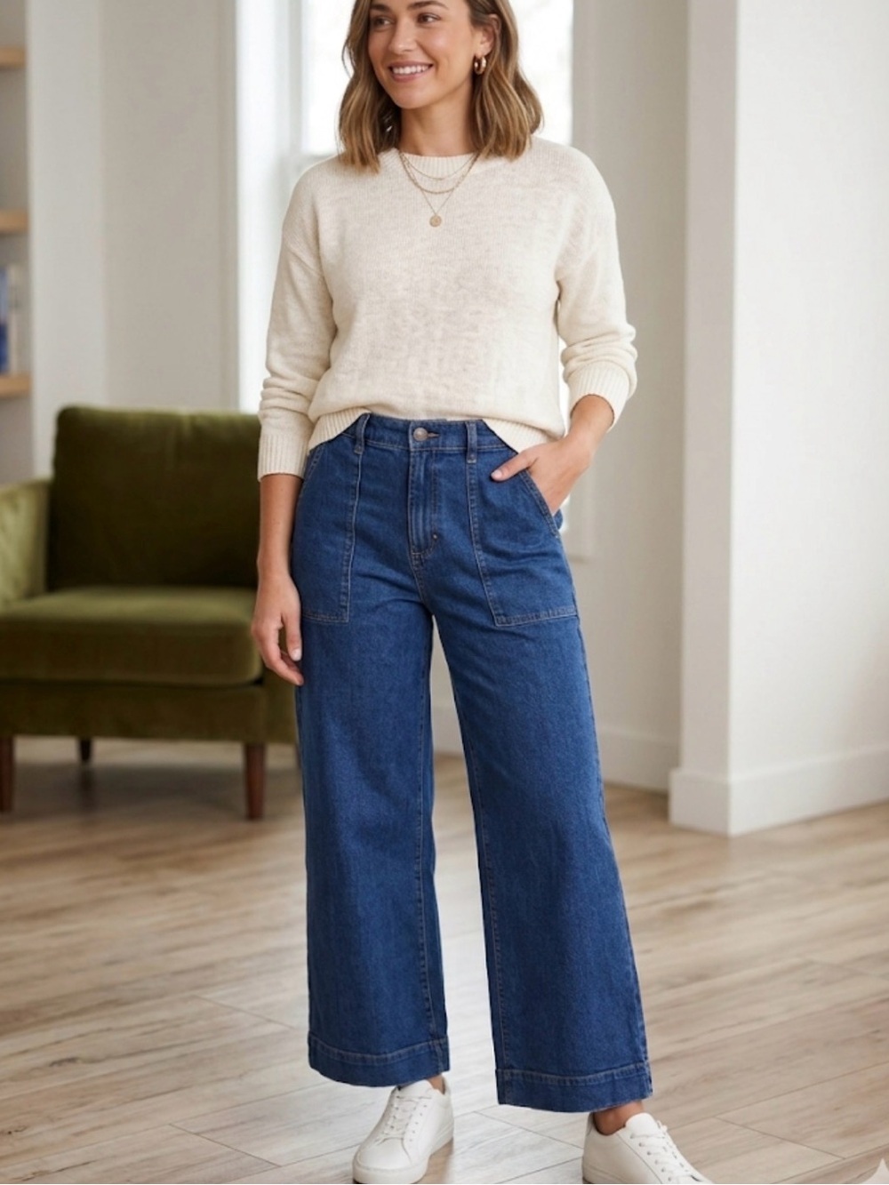 Lands End Mariner Wide-Leg Jeans back seam  Sz 18 so comfortable added stretch